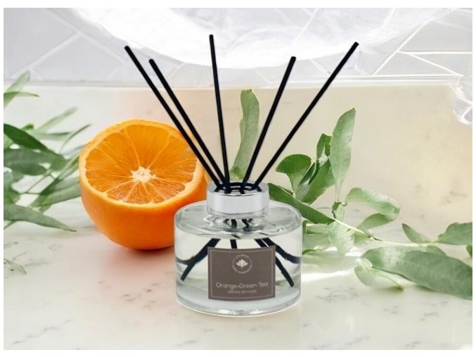 Vonne tycinky Orange & Green Tea ve sklenenem difuzeru 150 ml