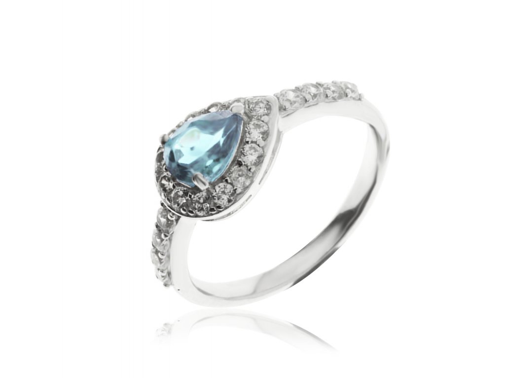 Stříbrný prsten s modrým topazem (Velikost prstenu 57)
