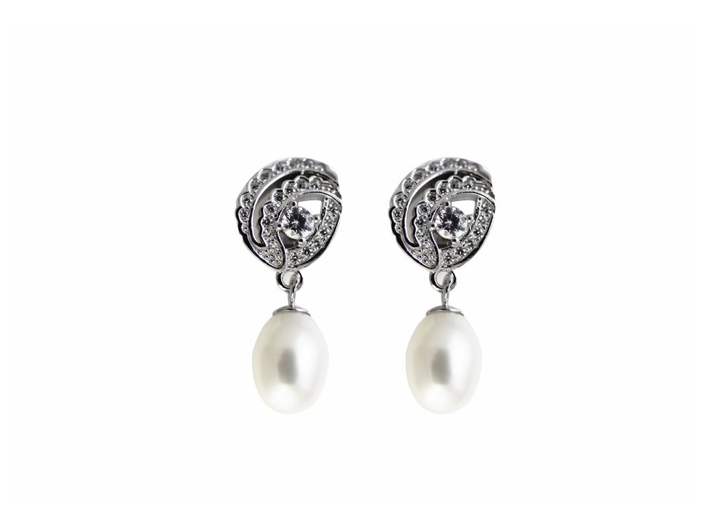 Stříbrné náušnice s pravou perlou 7 mm TANEČNICE  dokonalý šperk, zdůrazní Vaši jemnost a ženskost