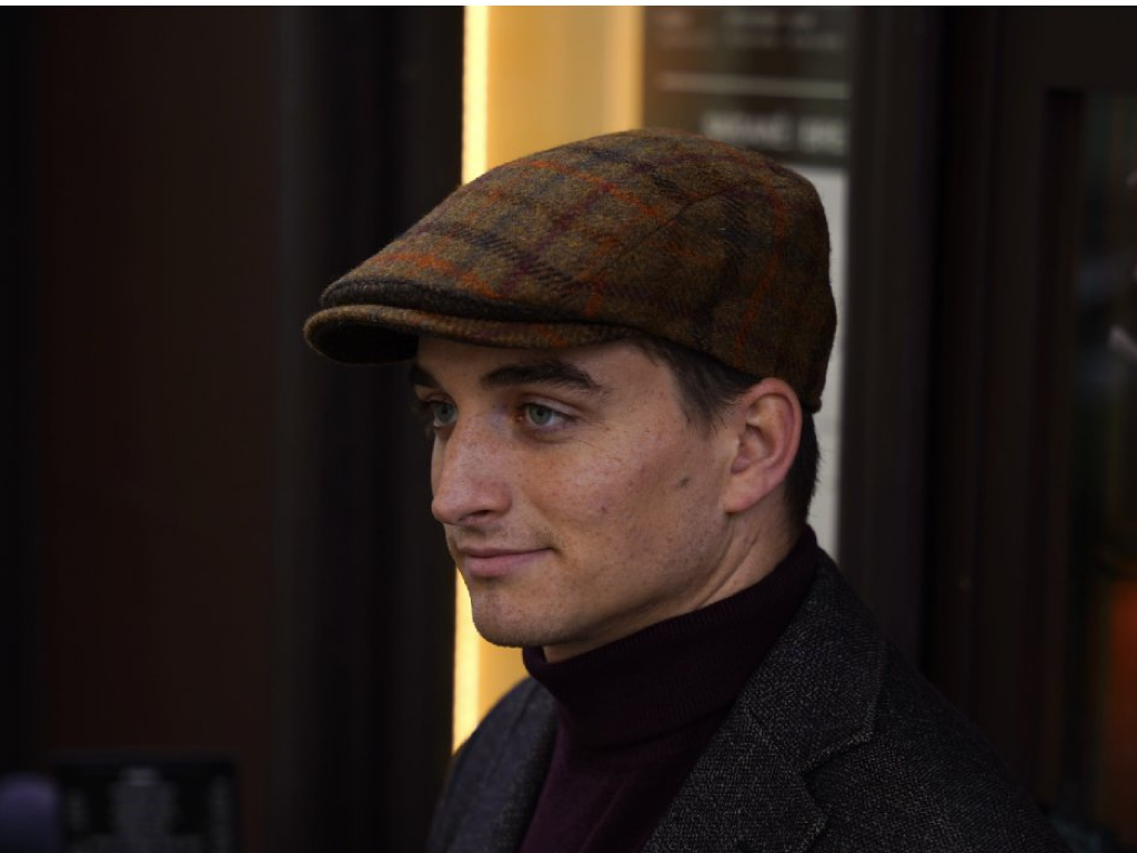 Pánská kostkovaná vlněná bekovka - Fiebig - Harris Tweed