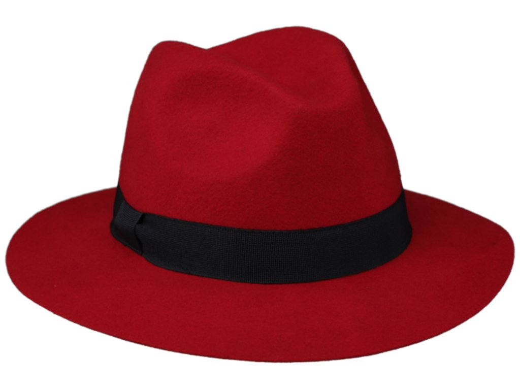 Zimní plstěný červený dámský klobouk Fedora -  Fiebig