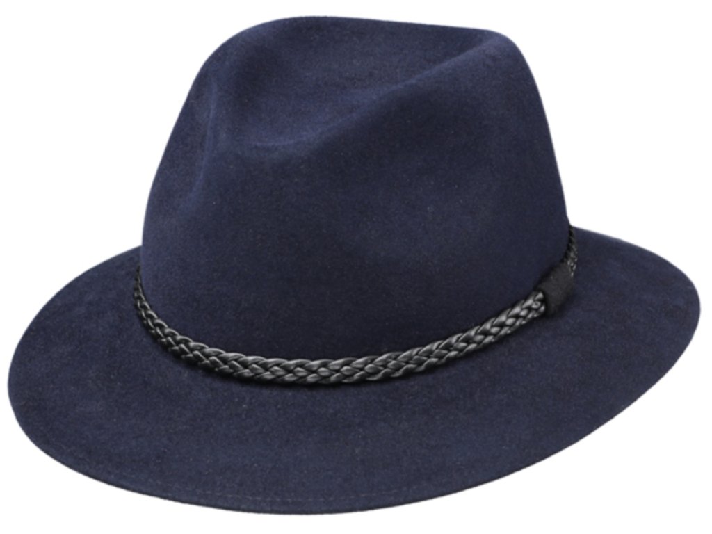 Plstěný modrý klobouk Fedora - pevný plstěný klobouk
