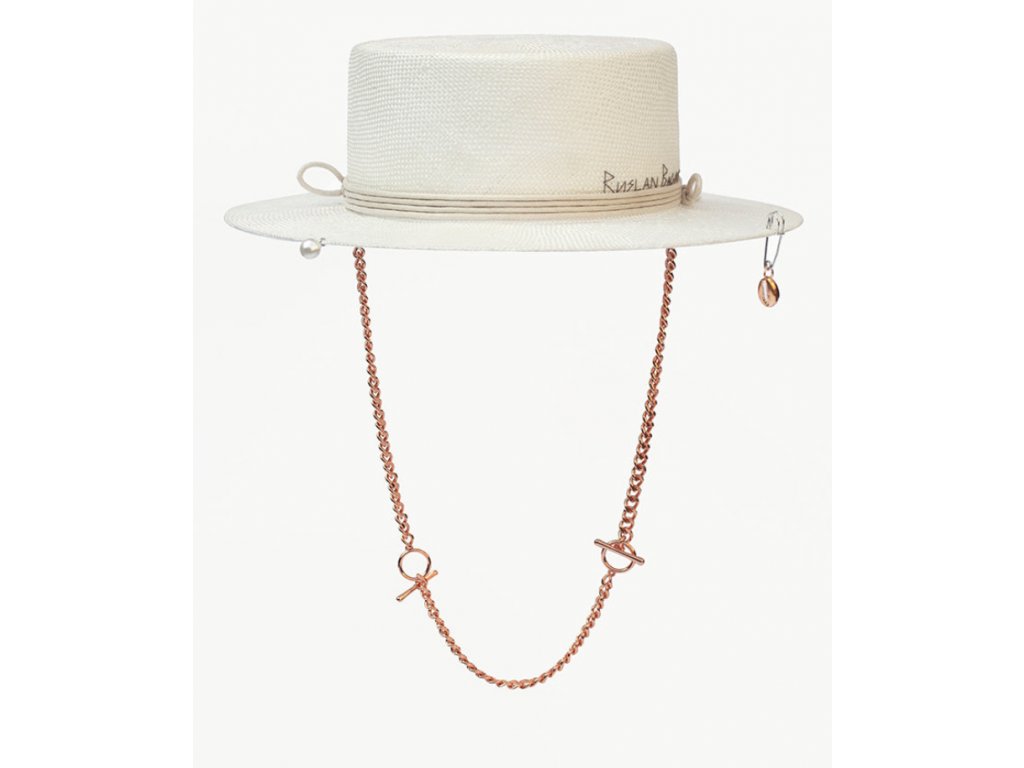 Letní slaměný boater klobouk Ruslan Baginskiy - Chain Strap Straw Boater Hat