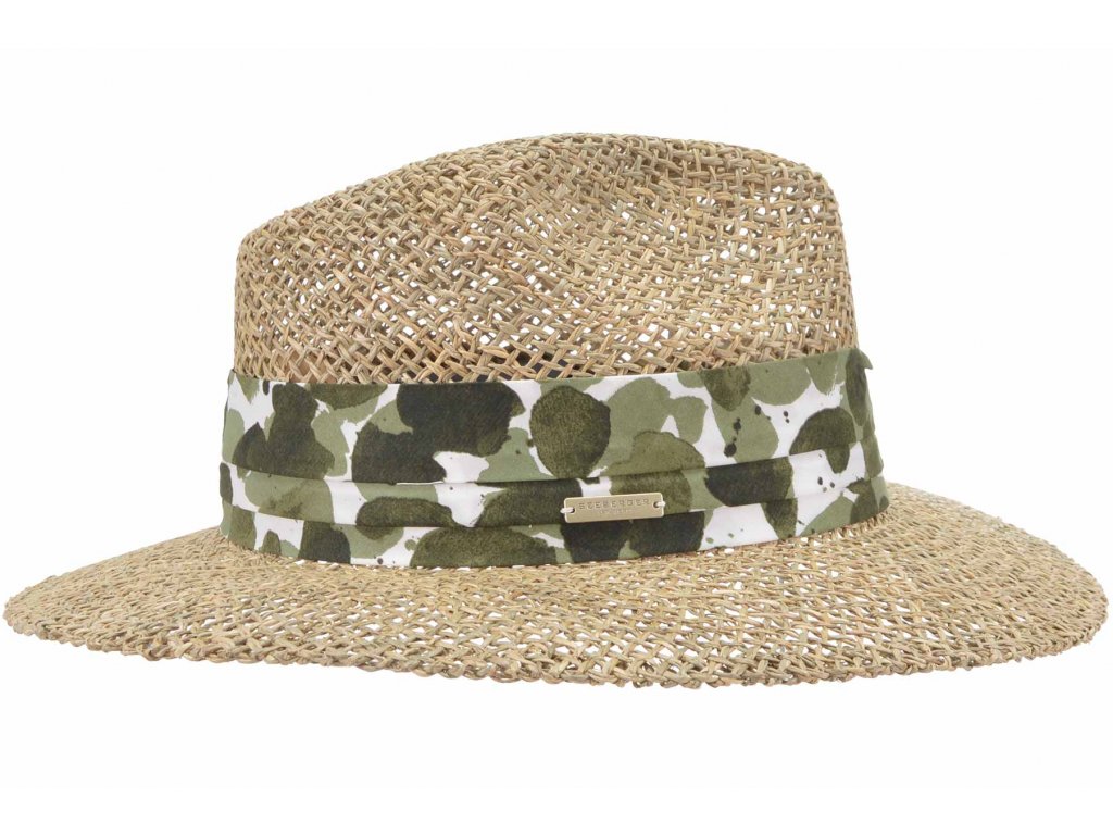 Slaměný klobouk z mořské trávy s černou stuhou - Fedora