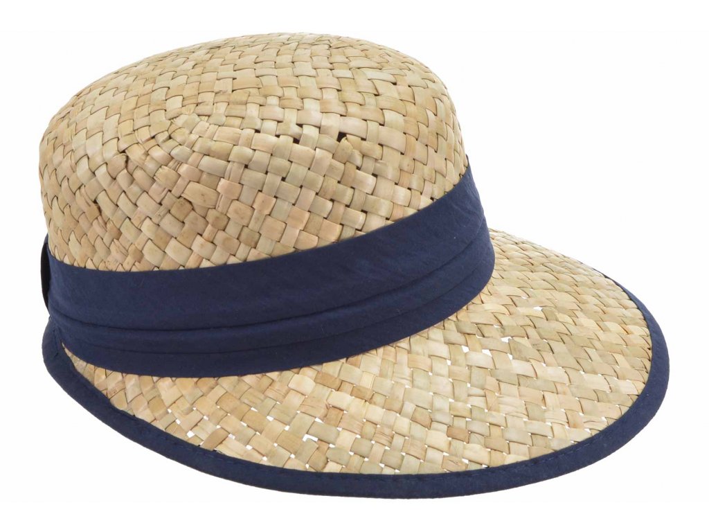 Slaměný klobouk - kšiltovka  proti slunci - Seeberger - mořská tráva s modrou stuhou