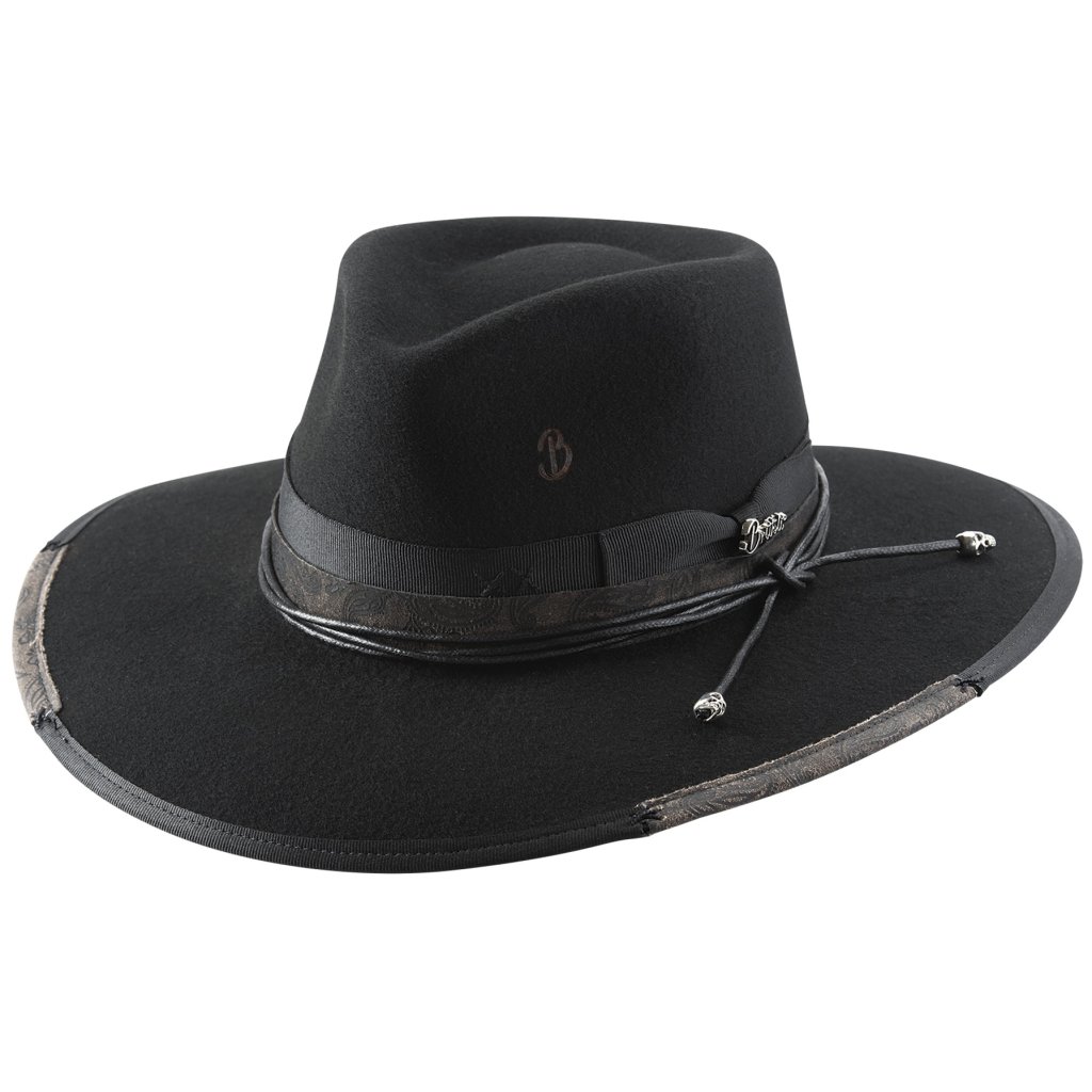 Černý pánský klobouk RELOADED – ručně zdobený vlněný klobouk s vintage efektem