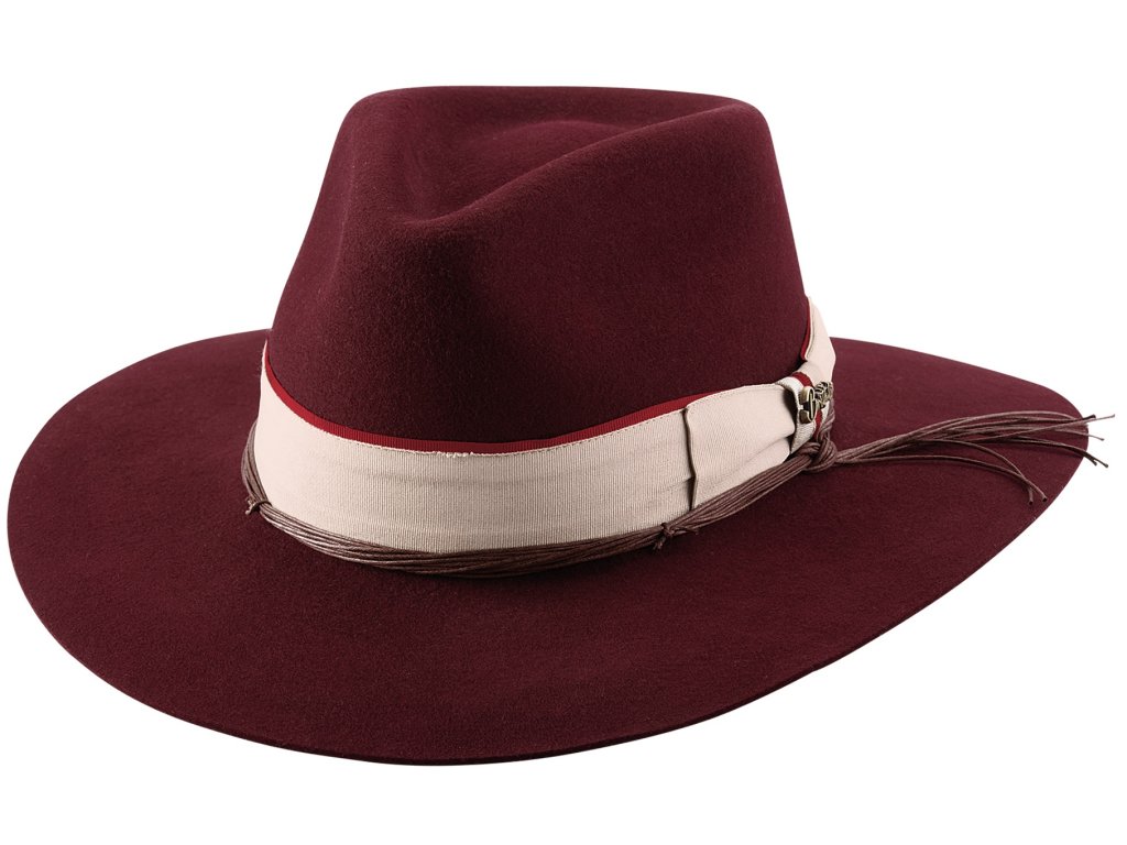 Elegantní pánský klobouk CARTE BLANCHE – vínový vlněný klobouk s vintage páskem