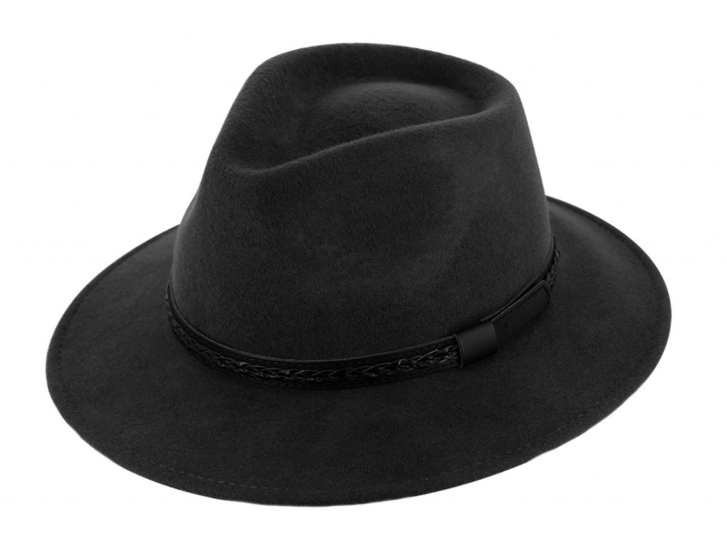 Cestovní klobouk vlněný od Fiebig - černý s koženou stuhou - širák -  Carlsbad Hat Co.