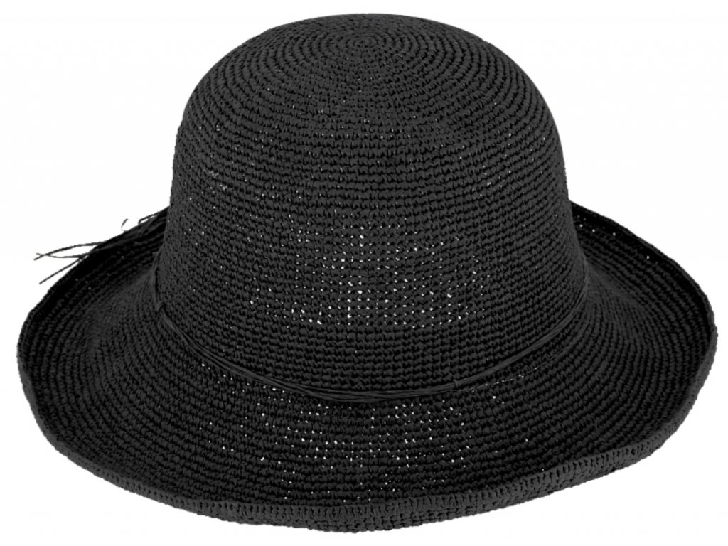 Dámský černý letní klobouk Cloche - nemačkavý letní klobouk s větší tvarovatelnou krempou