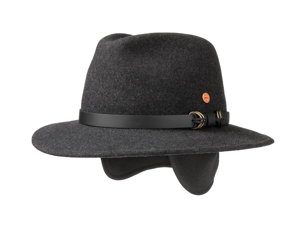 Cestovní nemačkavý voděodolný šedý klobouk Mayser - Earflap Georgia Traveller (s ušní klapkami)