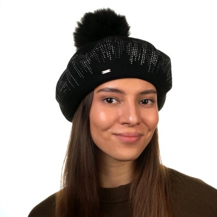 Dámský zimní černý baret ozdobený - Willi Perlesa