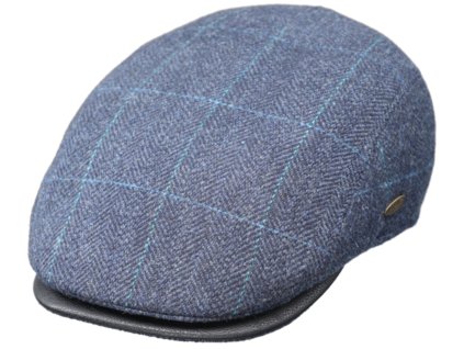 Pánská modrá zimní bekovka Fiebig - driver cap - kožený kšilt
