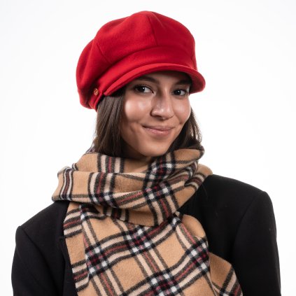 8-dílna červená dámská bekovka od Mayser - Camila Plus Newsboy Cap - ušní klapky