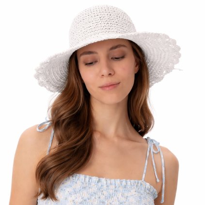 Dámský bílý letní klobouk Cloche - nemačkavý letní klobouk s větší tvarovatelnou krempou