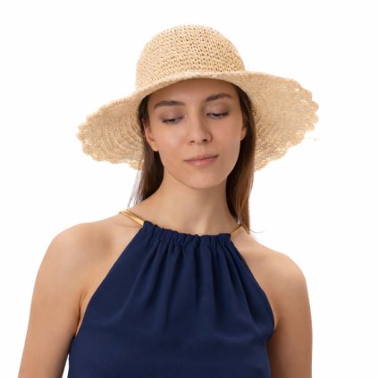 Dámský béžový letní klobouk Cloche - nemačkavý letní klobouk s větší tvarovatelnou krempou