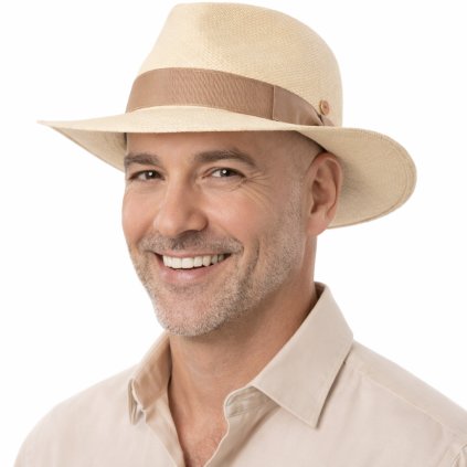 Luxusní panamský klobouk Fedora s béžovou stuhou - Mayser Colmar - UV faktor 80