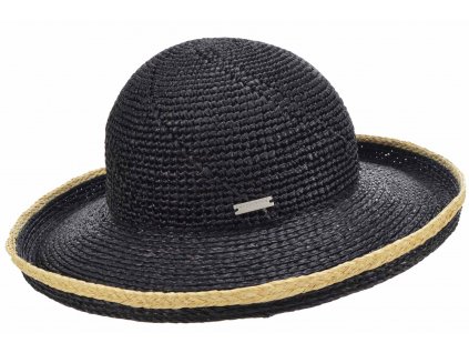 Dámský letní černý slaměný klobouk s širší krempou Seeberger - Crochet Big Brim