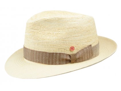Luxusní panamský klobouk Fedora Bogart s béžovou stuhou - ručně pletený, UV faktor 80 - Ekvádorská crochet panama - Mayser Manuel