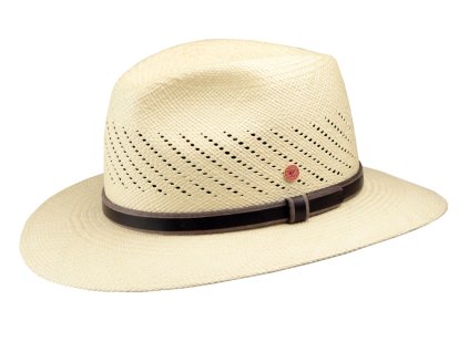 Luxusní  panamský golfový klobouk  s koženou stuhou - ručně pletený, UV faktor 80 -  Ekvádorská panama - Mayser