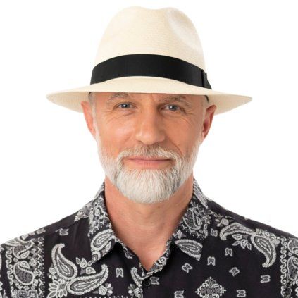 Luxusní  panamák s černou stuhou - klobouk Fedora - Mayser William