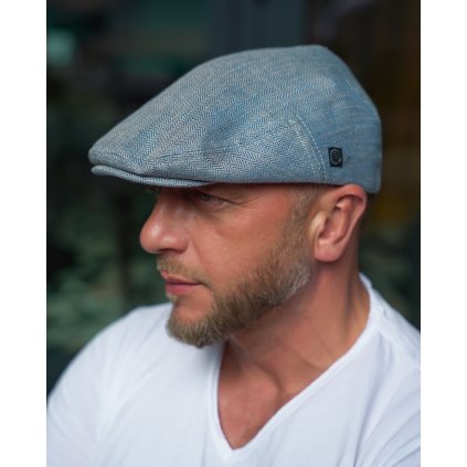 Letní lněná modrá bekovka - driver cap - od CTH Ericson - Edward