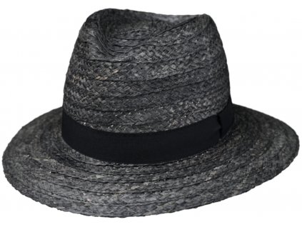 Slaměný černý klobouk fedora z pletené slámy - Traveller raffia Fiebig