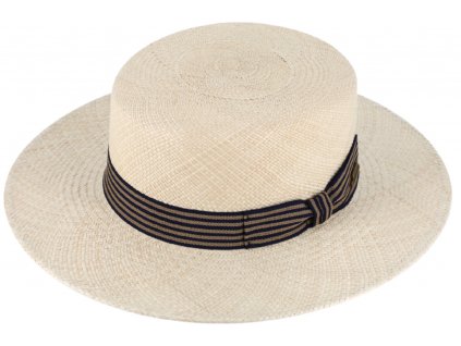 Letní slaměný boater panamský  klobouk s širší krempou - unisex žirarďák - Fiebig Panama canotier - UV faktor 80