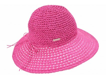 Dámský růžový nemačkavý letní slaměný klobouk Big brim - Seeberger