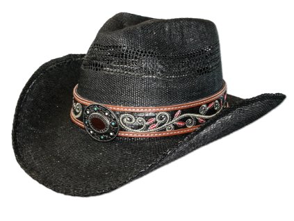 Černý slaměný western klobouk - Stars and Stripes - Brenda