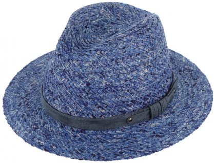 Letní nemačkavý modrý fedora klobouk od Fiebig - Traveller Raffia