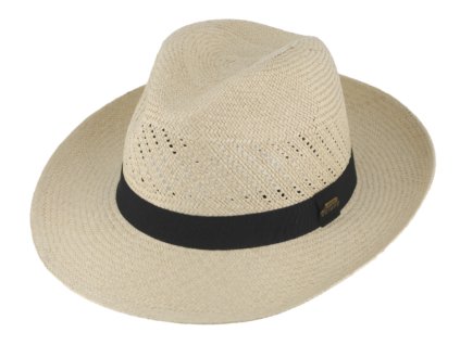 Letní slaměný klobouk Fedora - ručně pletený - Natur s černou stuhou - Ekvádorská panama 1398414