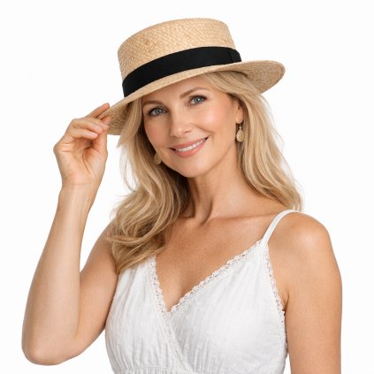 Letní slaměný klobouk - Fiebig Canotier - UV faktor 50