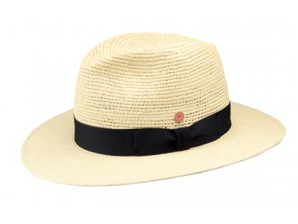 Luxusní  panamský klobouk Fedora Bogart s černou stuhou - ručně pletený, UV faktor 80 -  Ekvádorská crochet panama - Mayser Ricardo