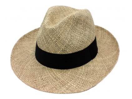 Pánský slaměný Bogart klobouk z mořské trávy s černou stuhou - Fedora