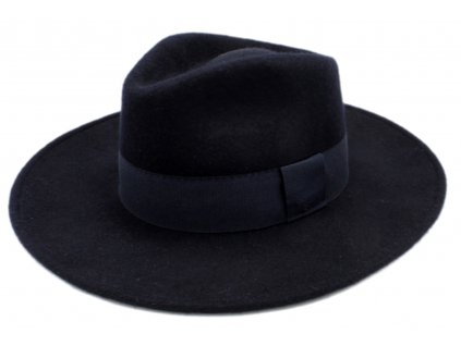 Cestovní klobouk vlněný od Fiebig s širší krempou - modrý s modrou stuhou