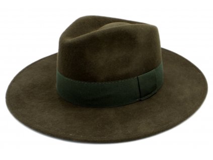 Dámský klobouk vlněný od Fiebig s širší krempou - khaki s khaki stuhou