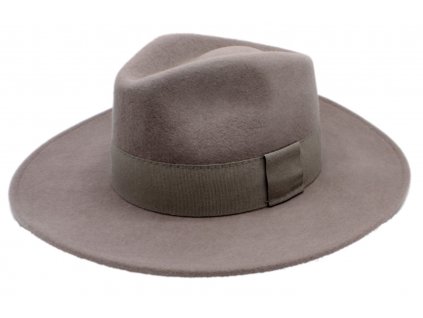 Dámský klobouk vlněný od Fiebig s širší krempou - šedý s šedou stuhou