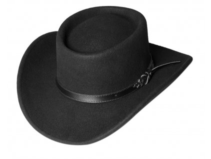 Westernový černý klobouk s koženým řemínkem - Bad Beat