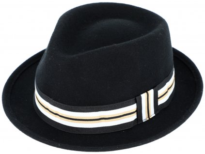 Trilby klobouk vlněný Fiebig  - černý s rypsovou stuhou