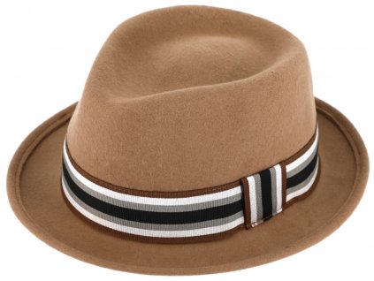 Trilby klobouk vlněný Fiebig  - béžový s rypsovou stuhou