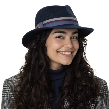 Dámský modrý nemačkavý fedora klobouk - Nane
