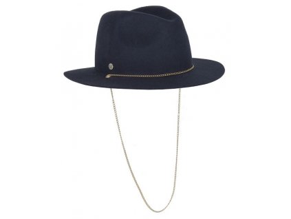 Dámský modrý klobouk fedora se zlatým řetízkem -  Fléchet