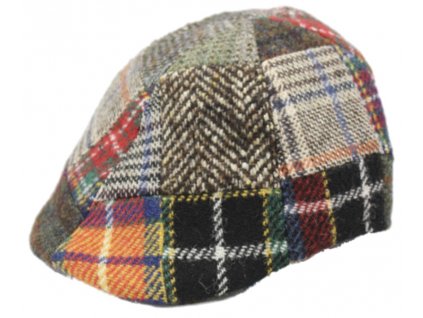 Pánská zimní bekovka - Fiebig since 1903 duck cap - Harris Tweed (patchwork)