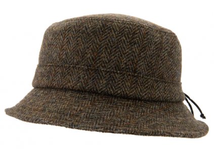 Zimní vlněný anglický klobouk (ušní klapky) - Harris Tweed Green