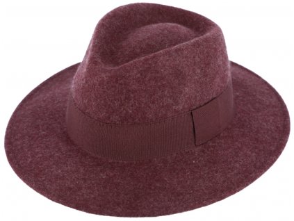 Zimní plstěný klobouk - bordó melanž s hedvábnou stuhou
