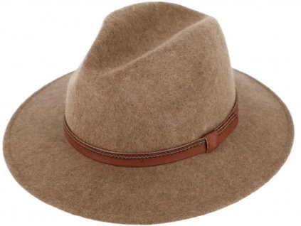 Zimní plstěný klobouk - béžový melanž s koženým páskem