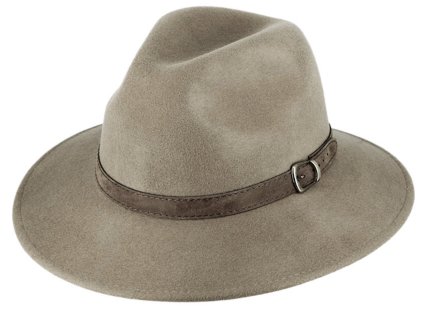 Cestovní béžový nepromokavý, nemačkavý klobouk vlněný od Fiebig - Indiana Jones
