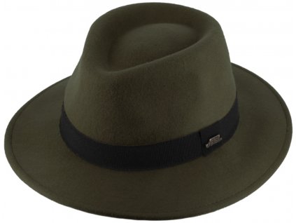 Cestovní nemačkavý klobouk vlněný od Fiebig - zelený s zelenou stuhou