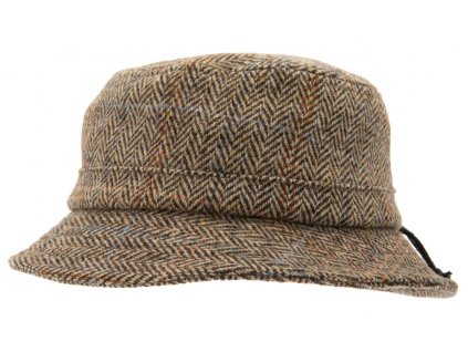 Zimní vlněný anglický klobouk (ušní klapky) - Harris Tweed Camel