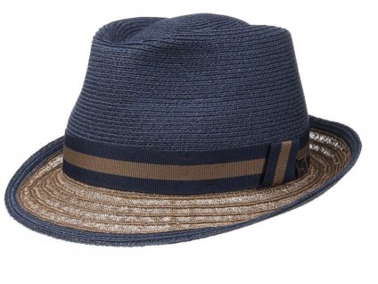 Béžový letní klobouk Trilby s modrou korunou a hnědou krempou - Mayser Theo